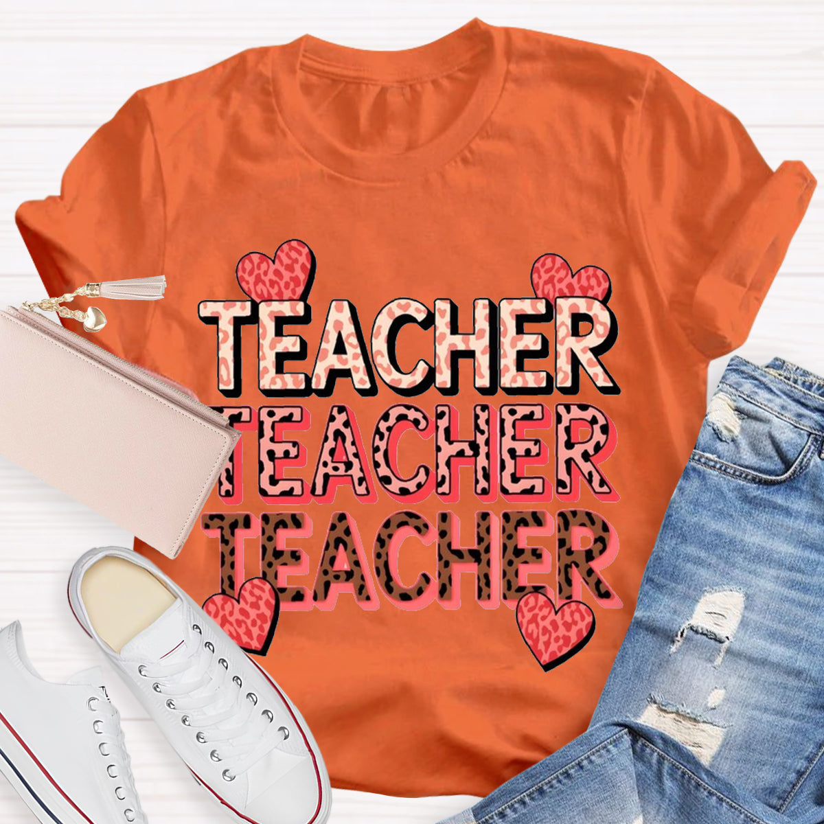 Pink Heart Valentine's Day Teacher T-Shirt