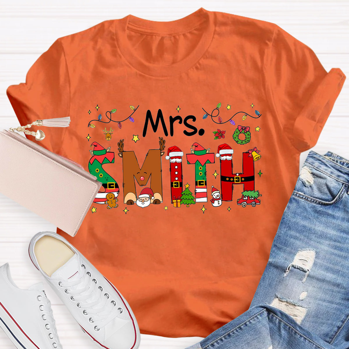 Personalized Name Christmas Teacher T-Shirt