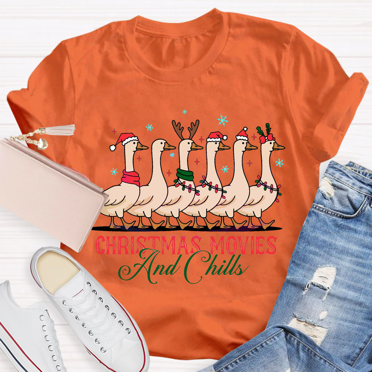 Christmas Movie And Chills Merry Duckmas Christmas Light T-Shirt