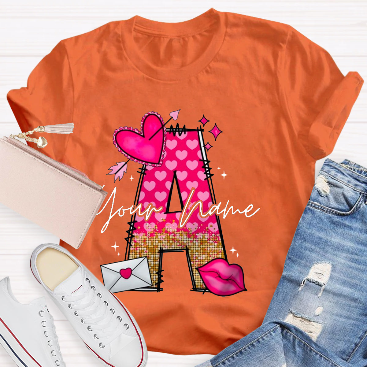 Personalized Name Pink Heart Letter T-Shirt