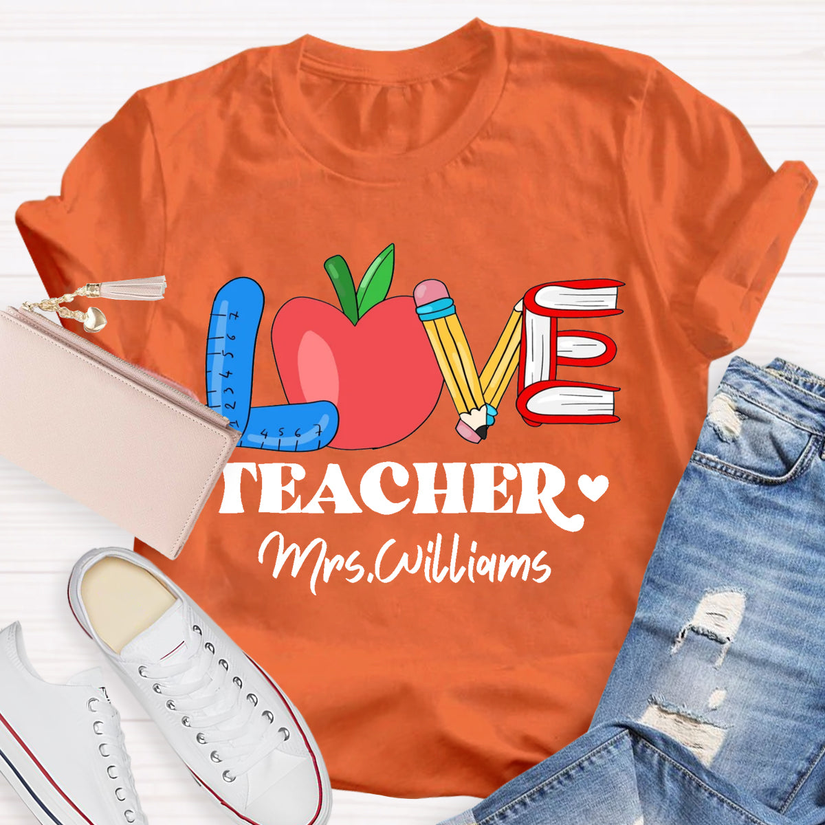 Personalized Name Love Teacher T-Shirt