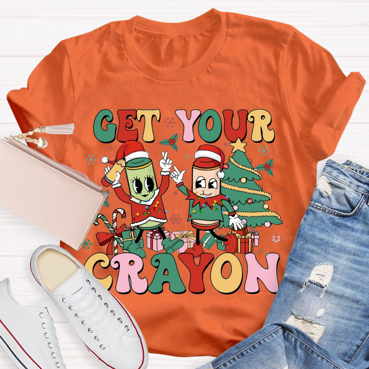 Christmas Get Your Crayon Art Teacher  T-Shirt