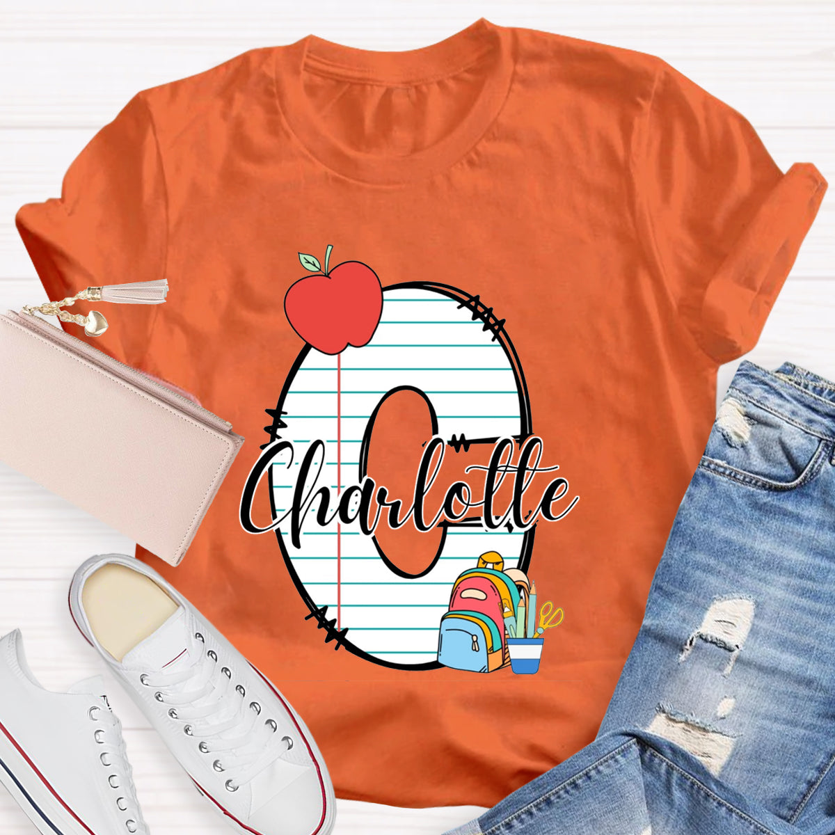 Personalized Teacher Name Apple School Bag T-Shirt