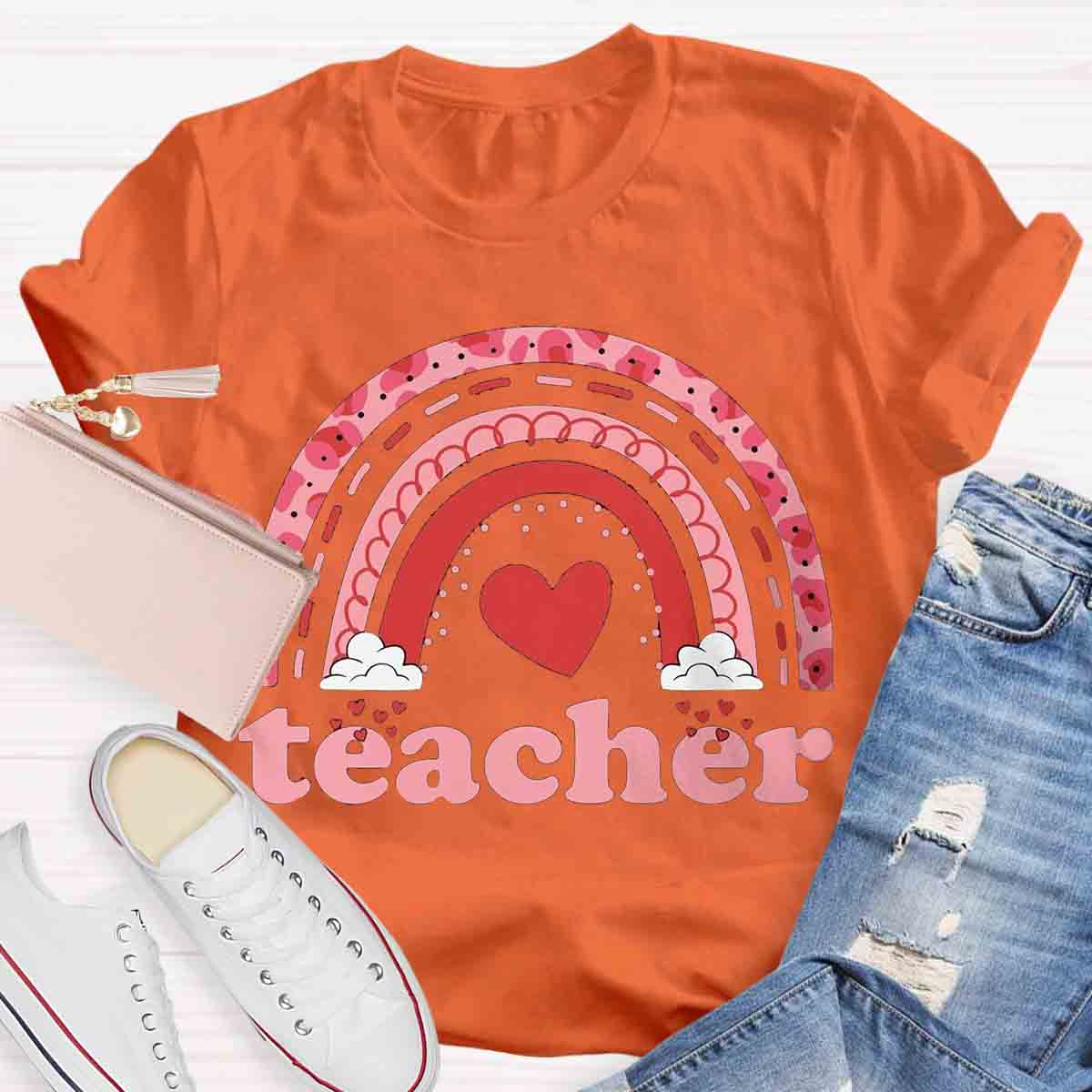 Valentine Teacher Rainbow T-Shirt