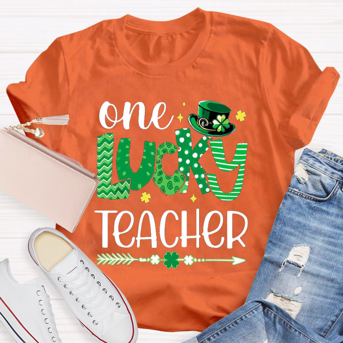 One Lucky Teacher Green Hat T-Shirt