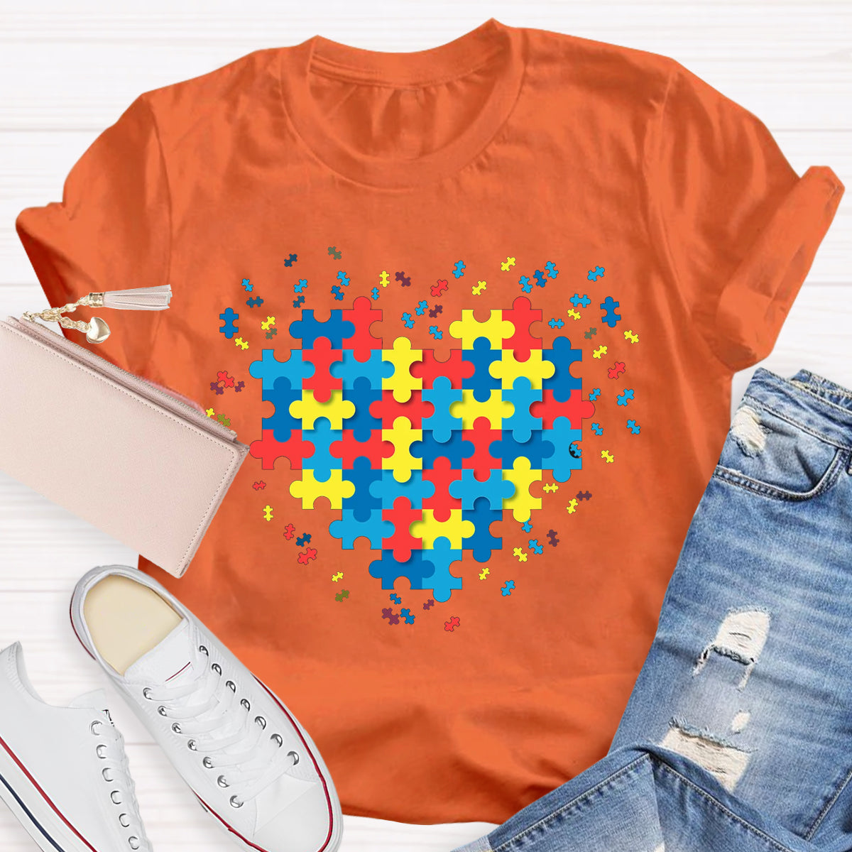 Autism Awareness Puzzle Colorful Heart T-Shirt