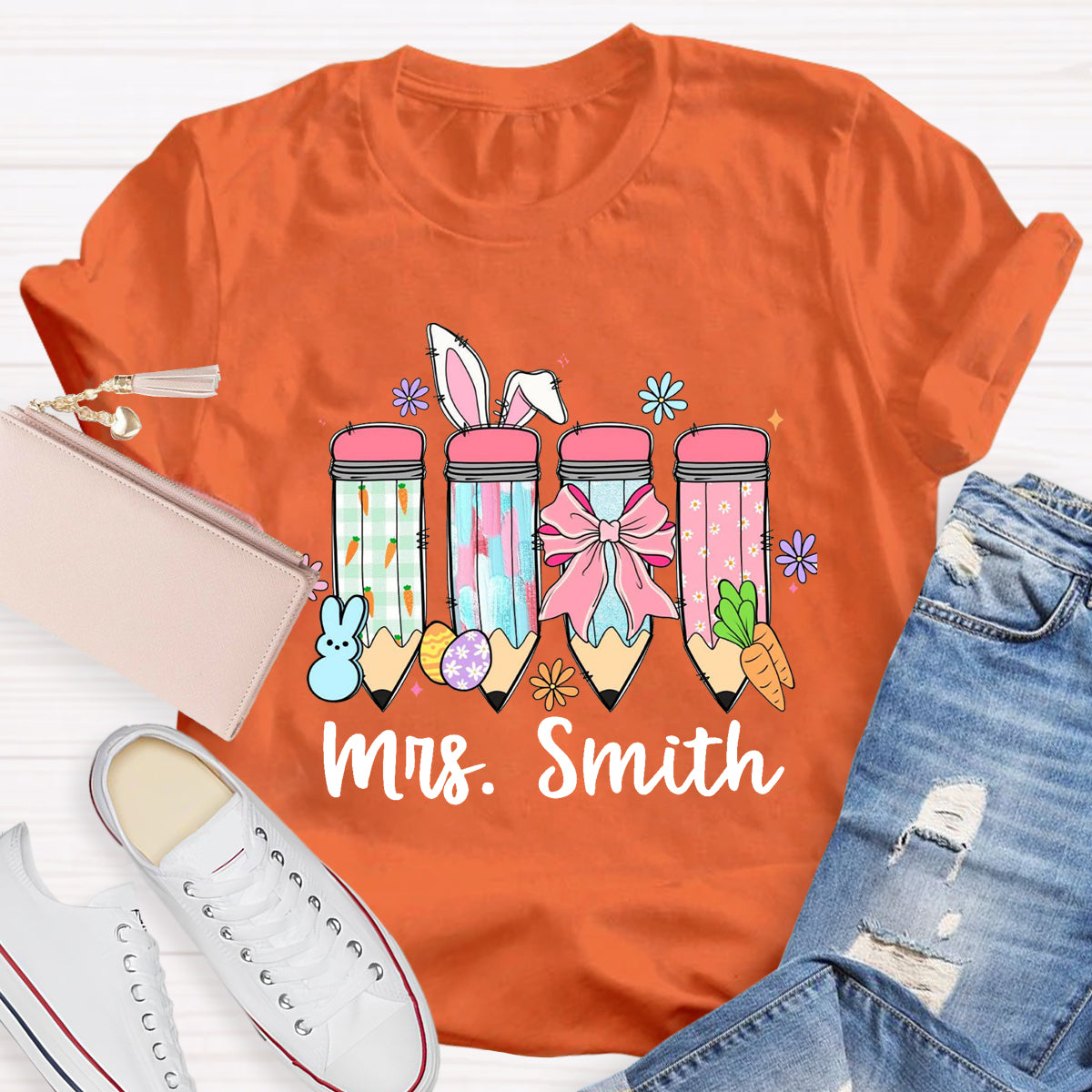 Personalized Name Easter Bunny Carrot Teacher T-Shirt