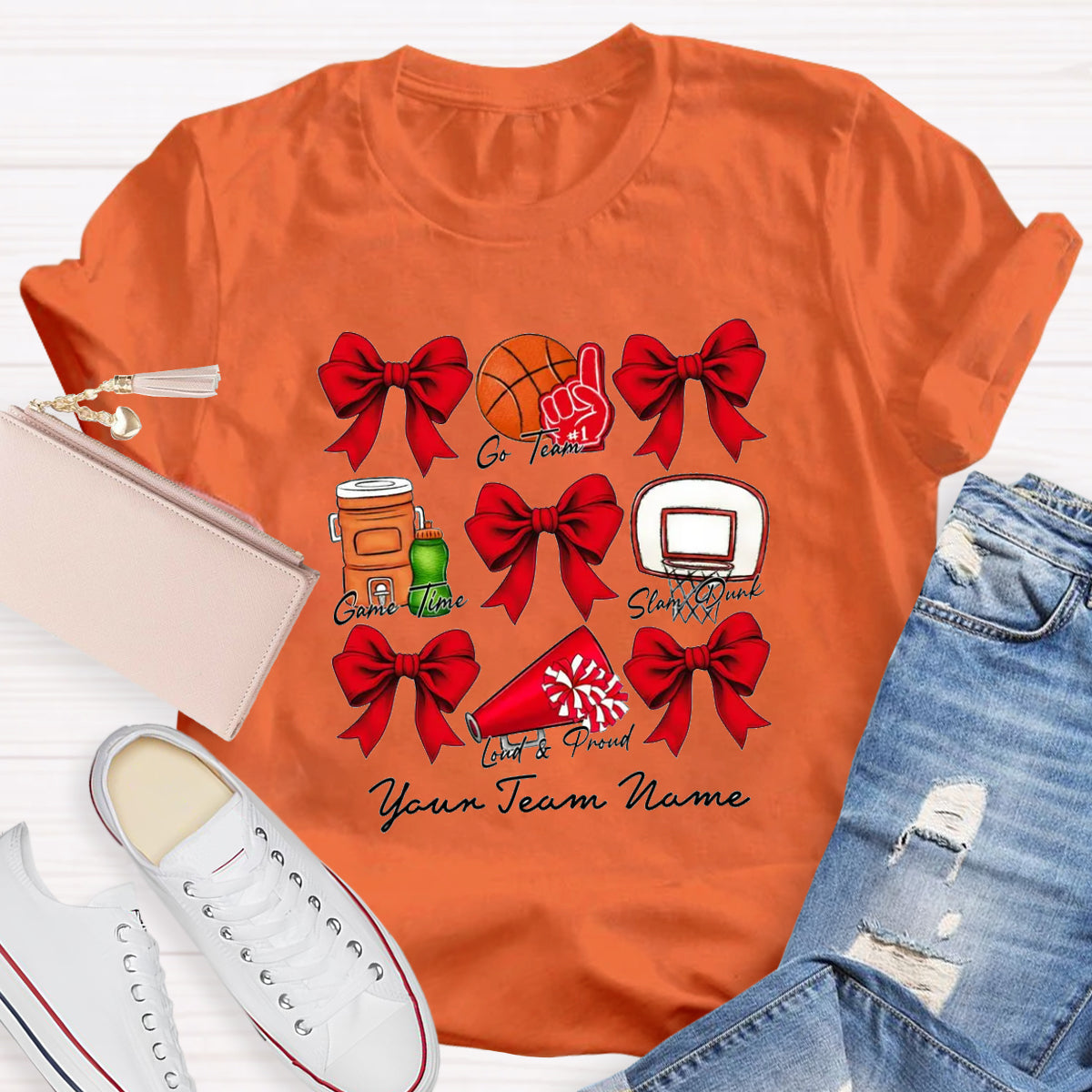 Personalized Team Name Basketball Bow T-Shirt