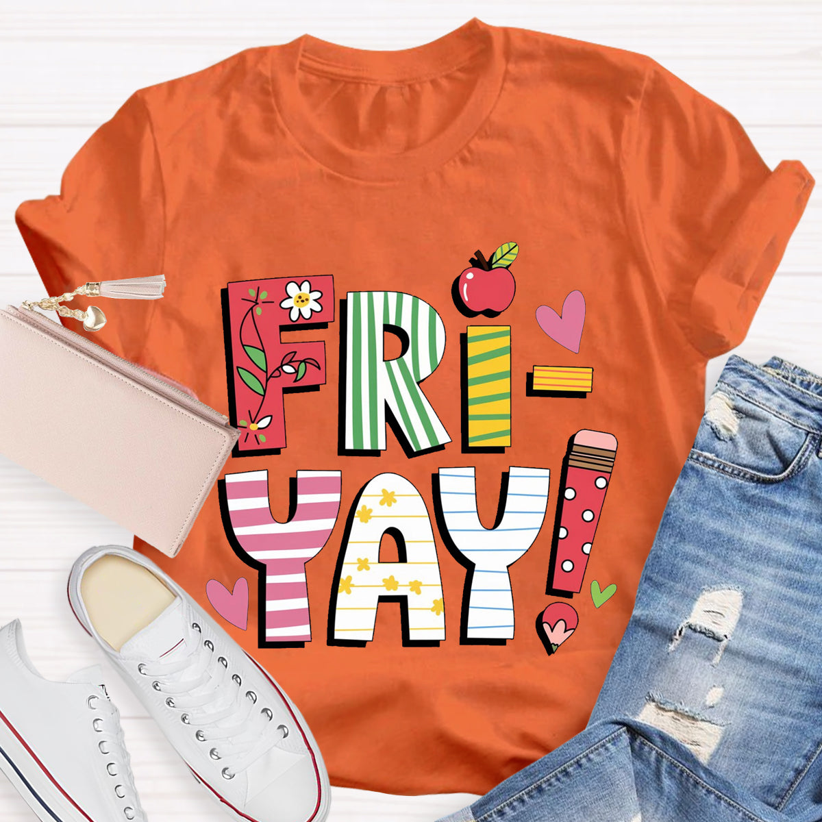 Fri-yay Floral Apple Pencil Teacher T-Shirt