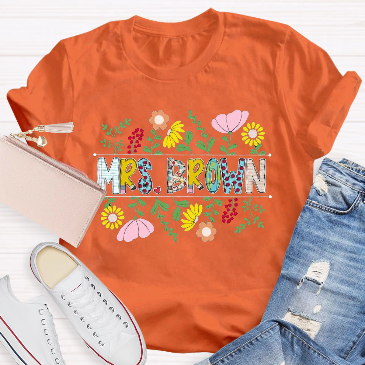 Personalized Name Vintage Floral Mrs.Brown T-Shirt