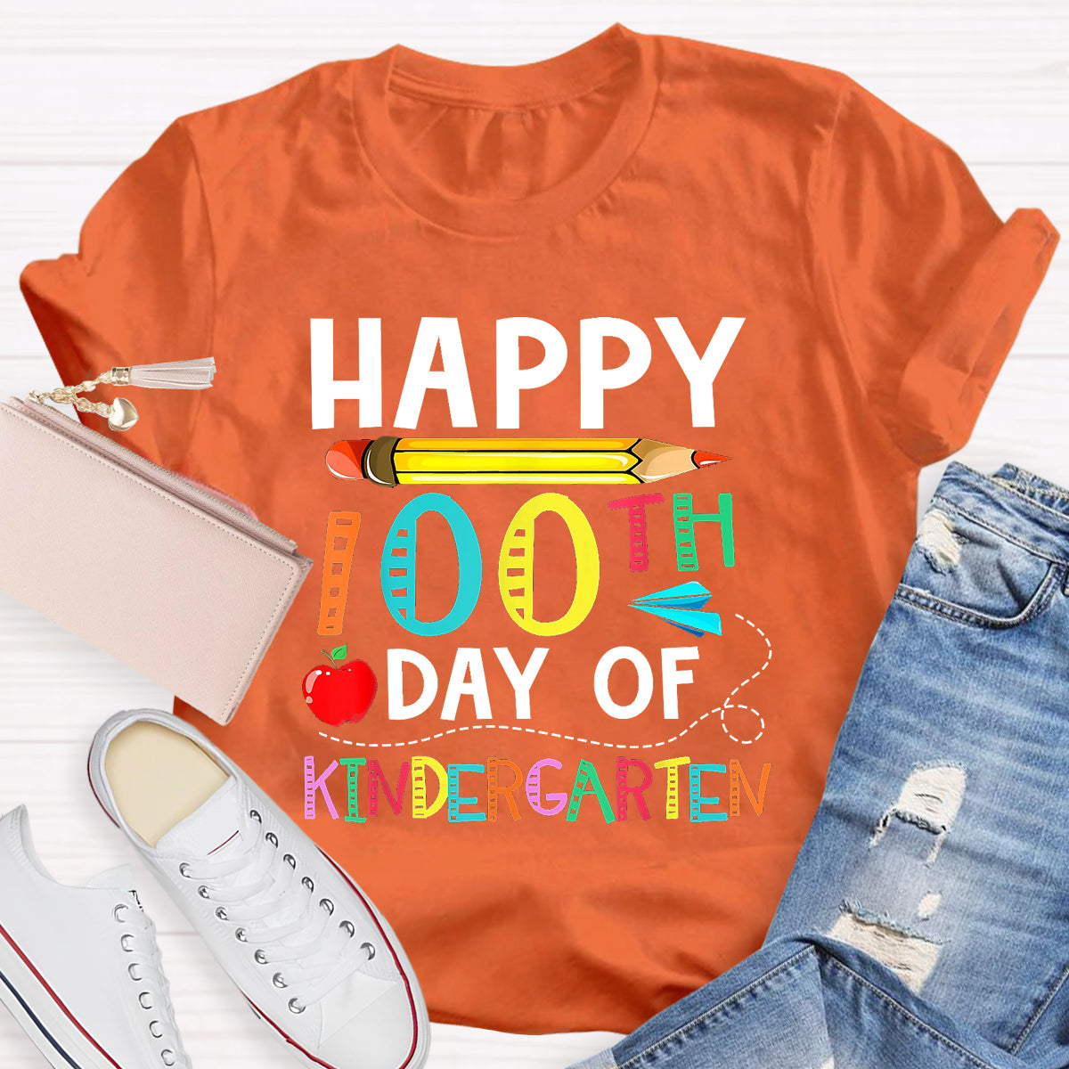 Happy 100th Day of Kindergarten Apple Pencil T-Shirt