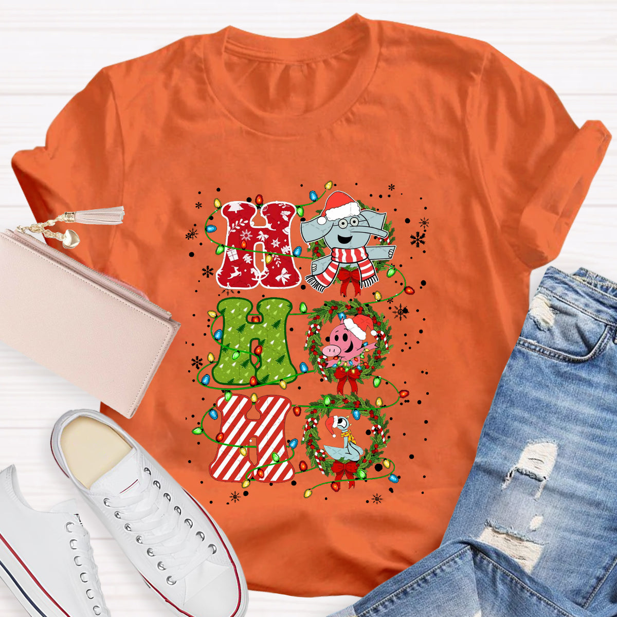 Ho Ho Ho The Elephant And Friends Merry Christmas T-Shirt