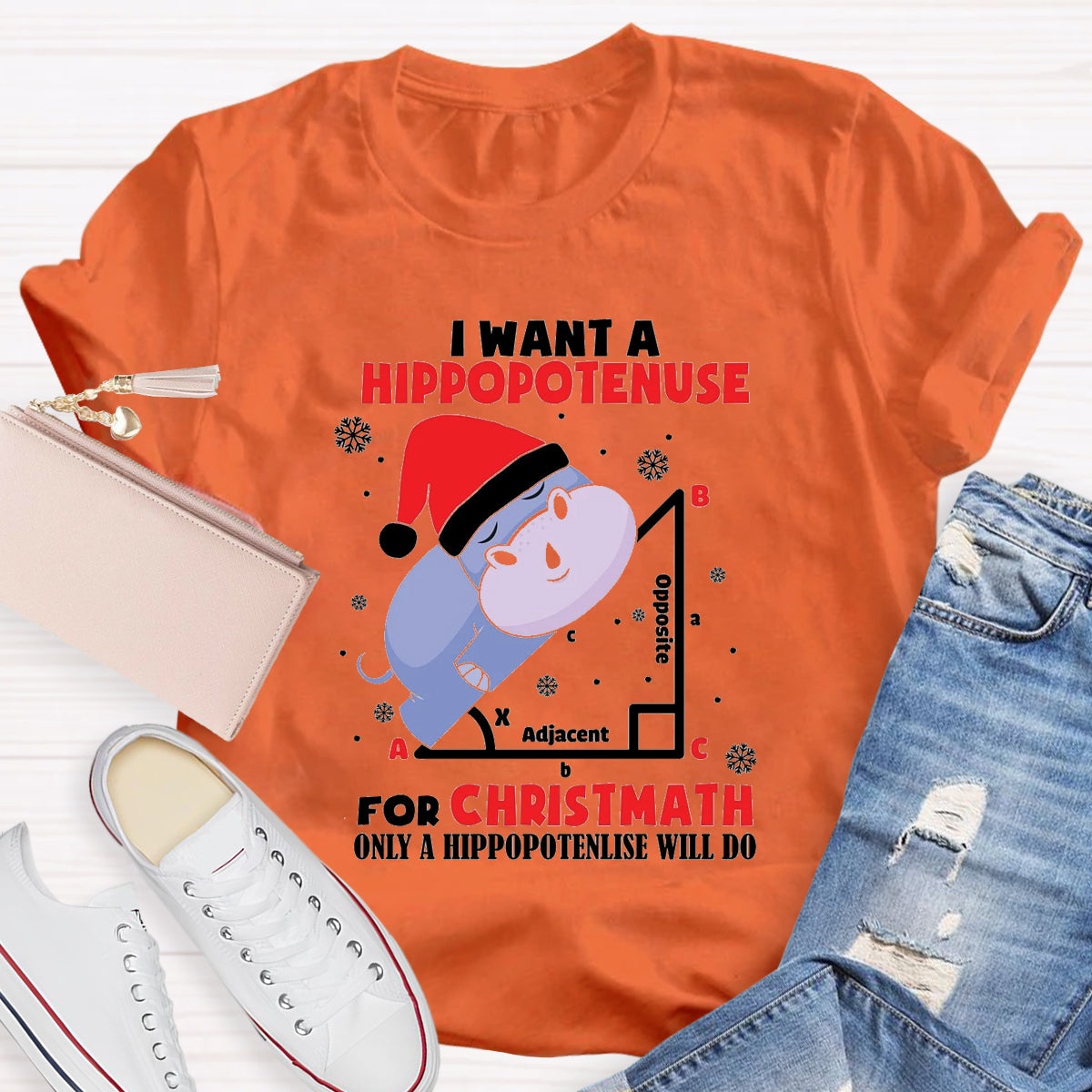 I Want A Hippopotenuse For Christmas Teacher T-Shirt