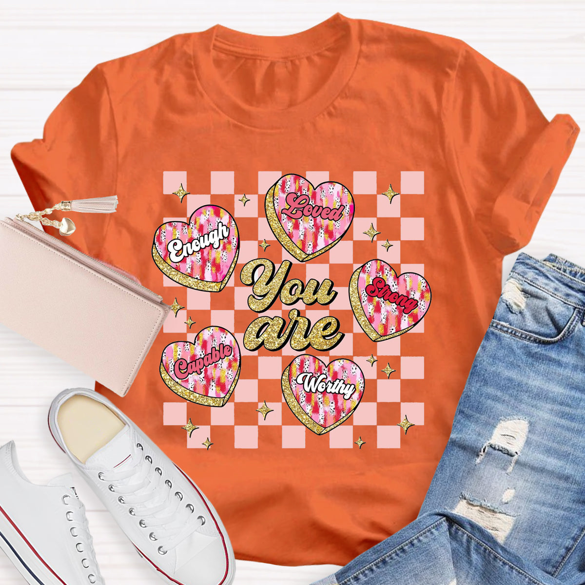 You Are Loved Worthy Pink Heart T-Shirt