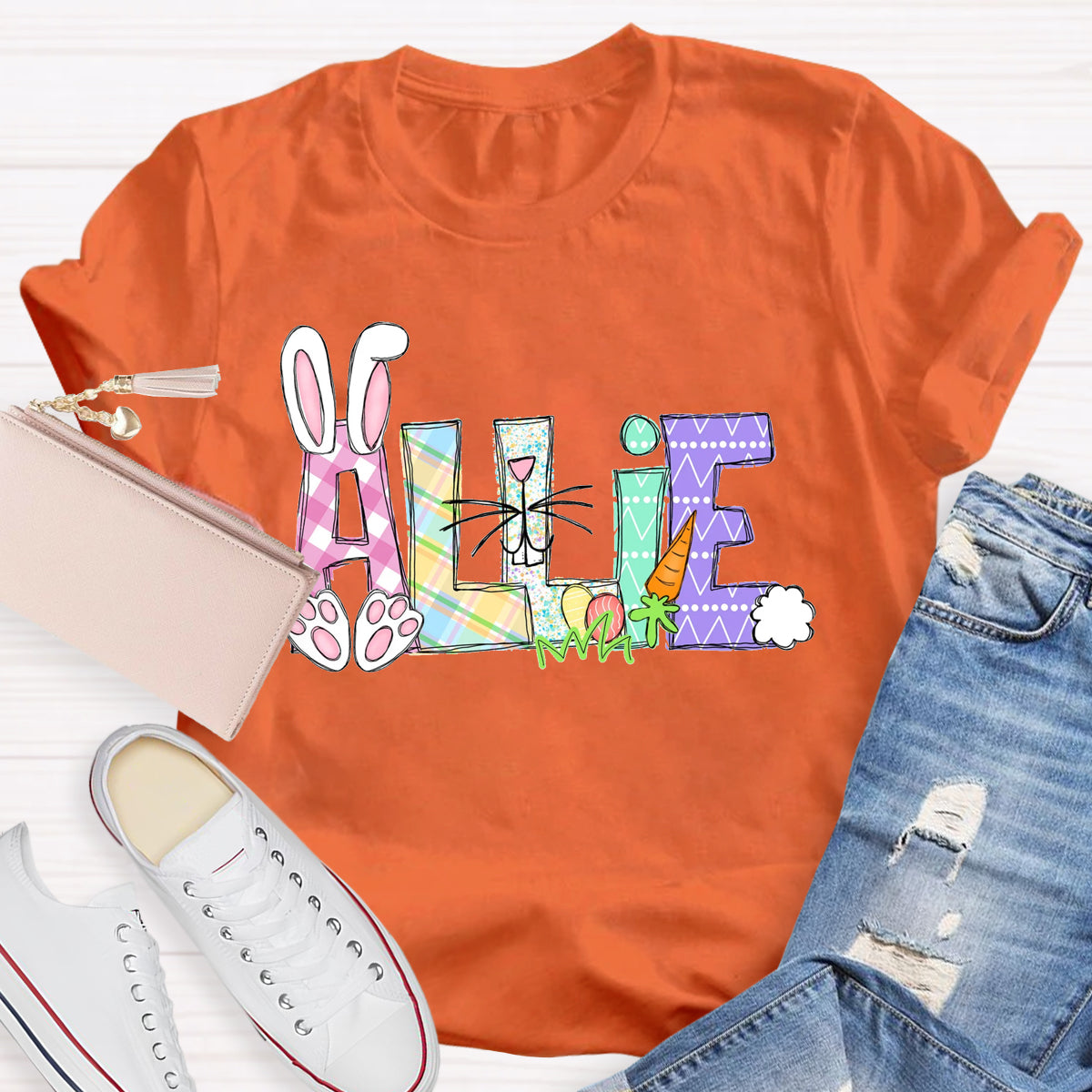 Personalized Name Easter Bunny Teacher T-Shirt