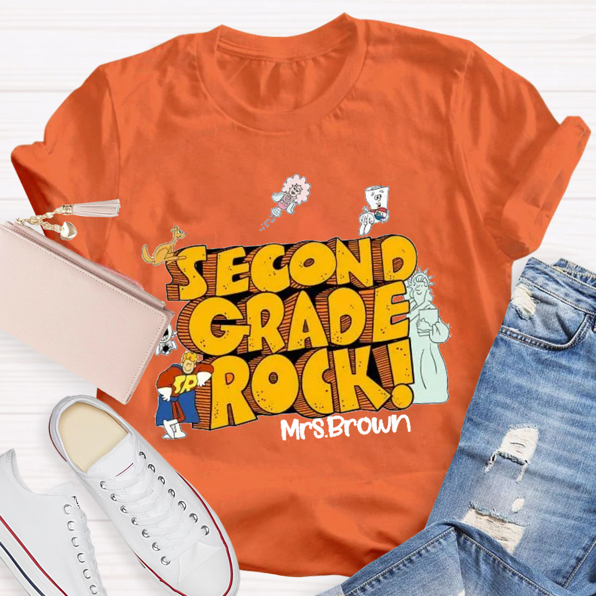 Personalized Grade And Name Rock Teacher T-Shirt