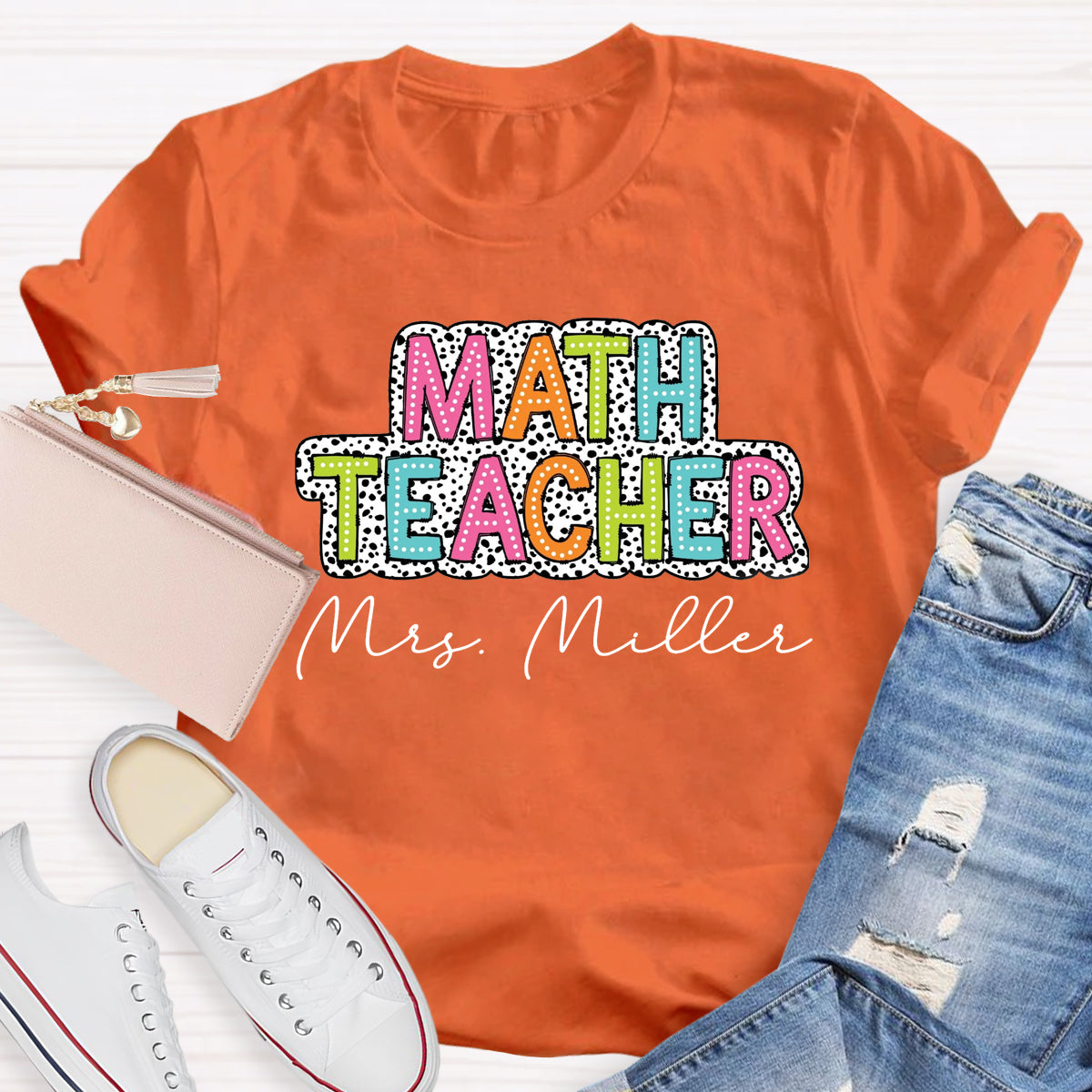 Personalized Name Dalmatian Dots Math Teacher T-Shirt