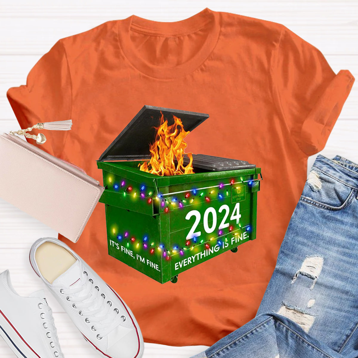 Everything Is Fine Funny Dumpster Fine Christmas T-Shirt