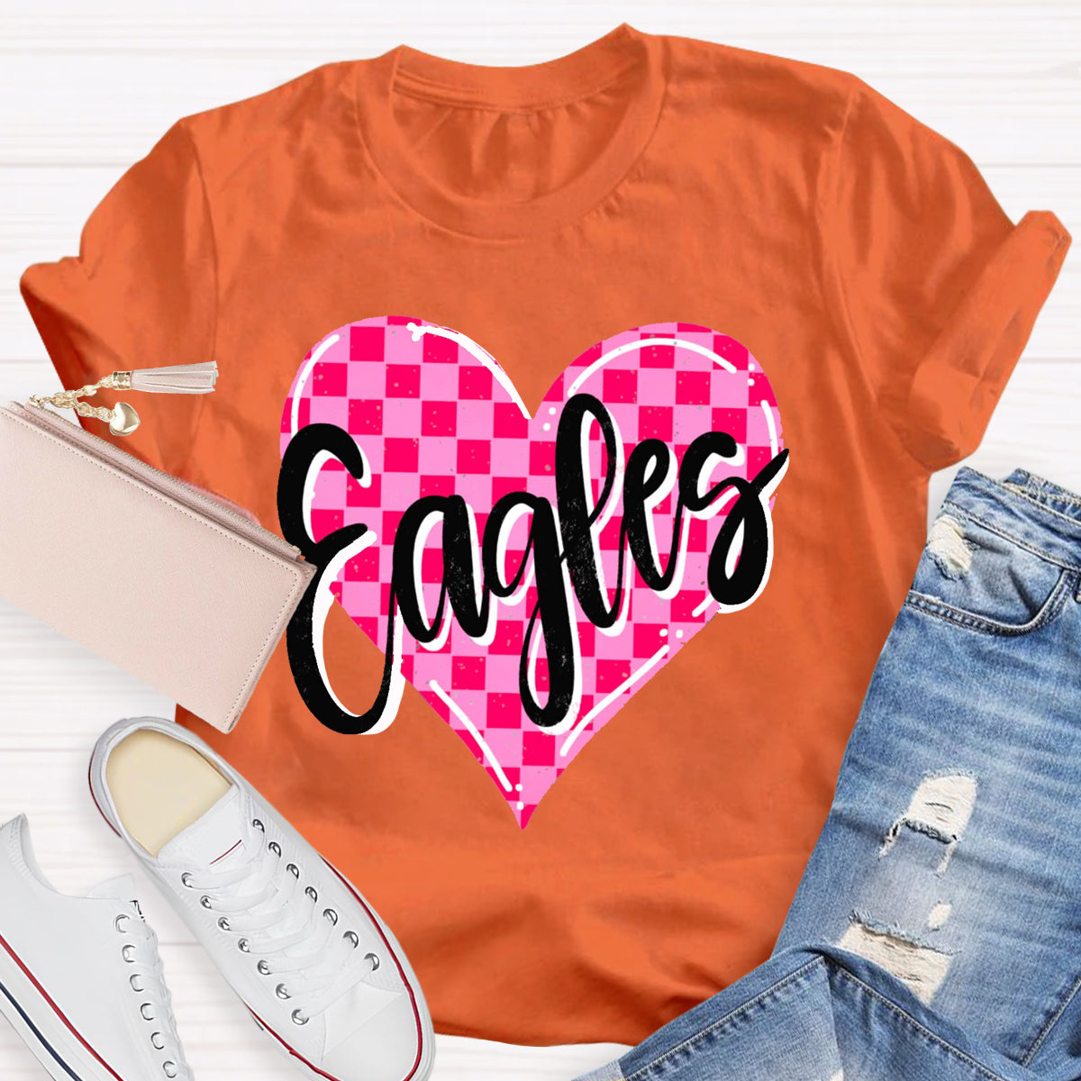 Personalized Mascot Pink Heart Teacher T-Shirt