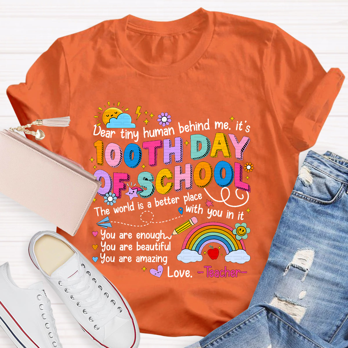 Dear Tiny Human Behind Me 100th Day Of School T-Shirt