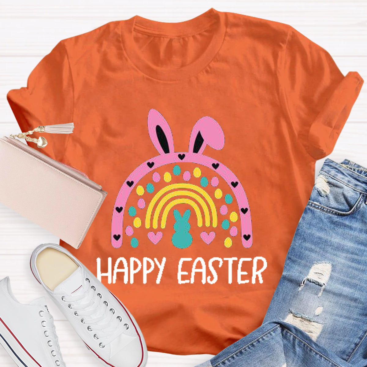 Happy Easter Bunny Rainbow Teacher T-Shirt