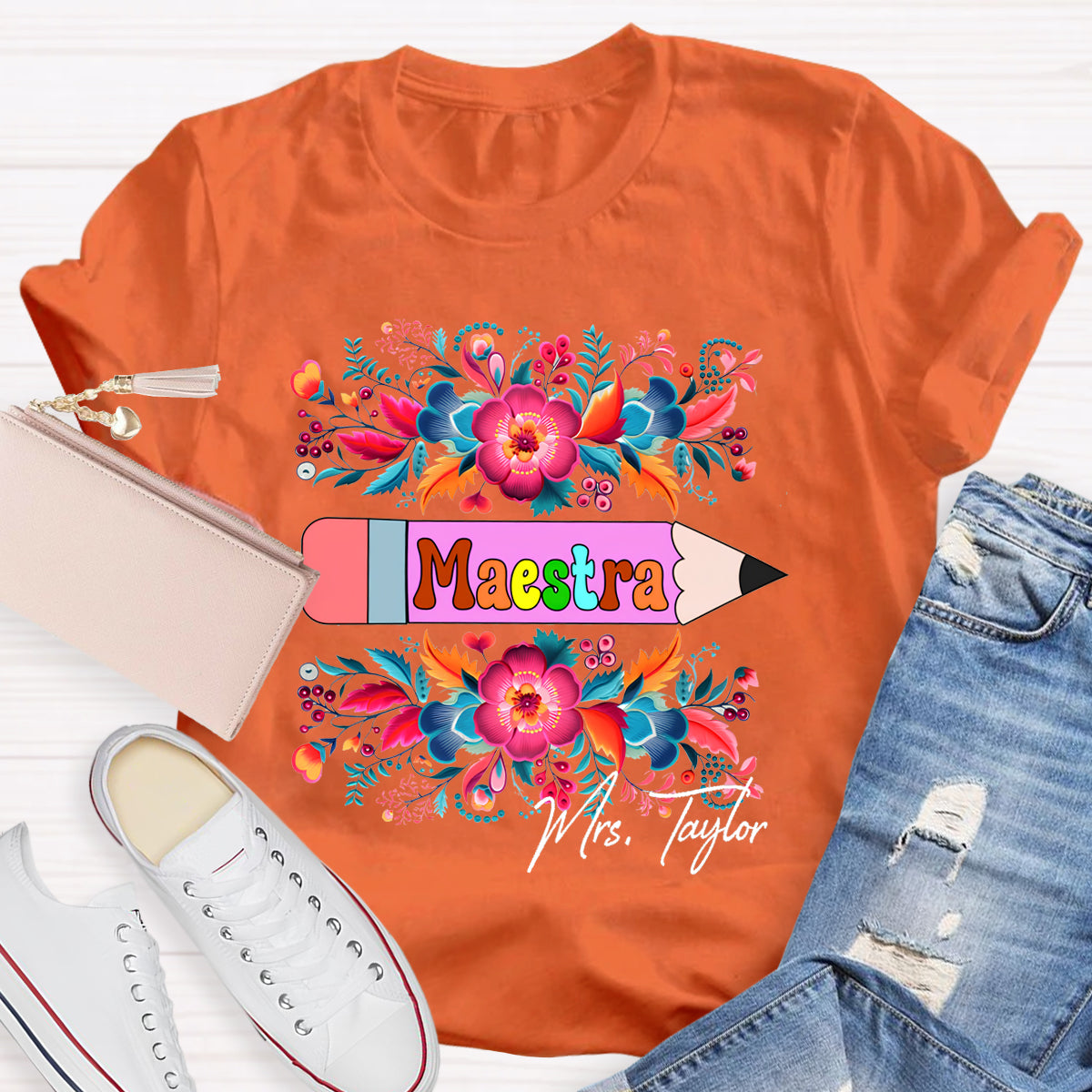 Personalized Maestre Teacher Name  Floral T-Shirt