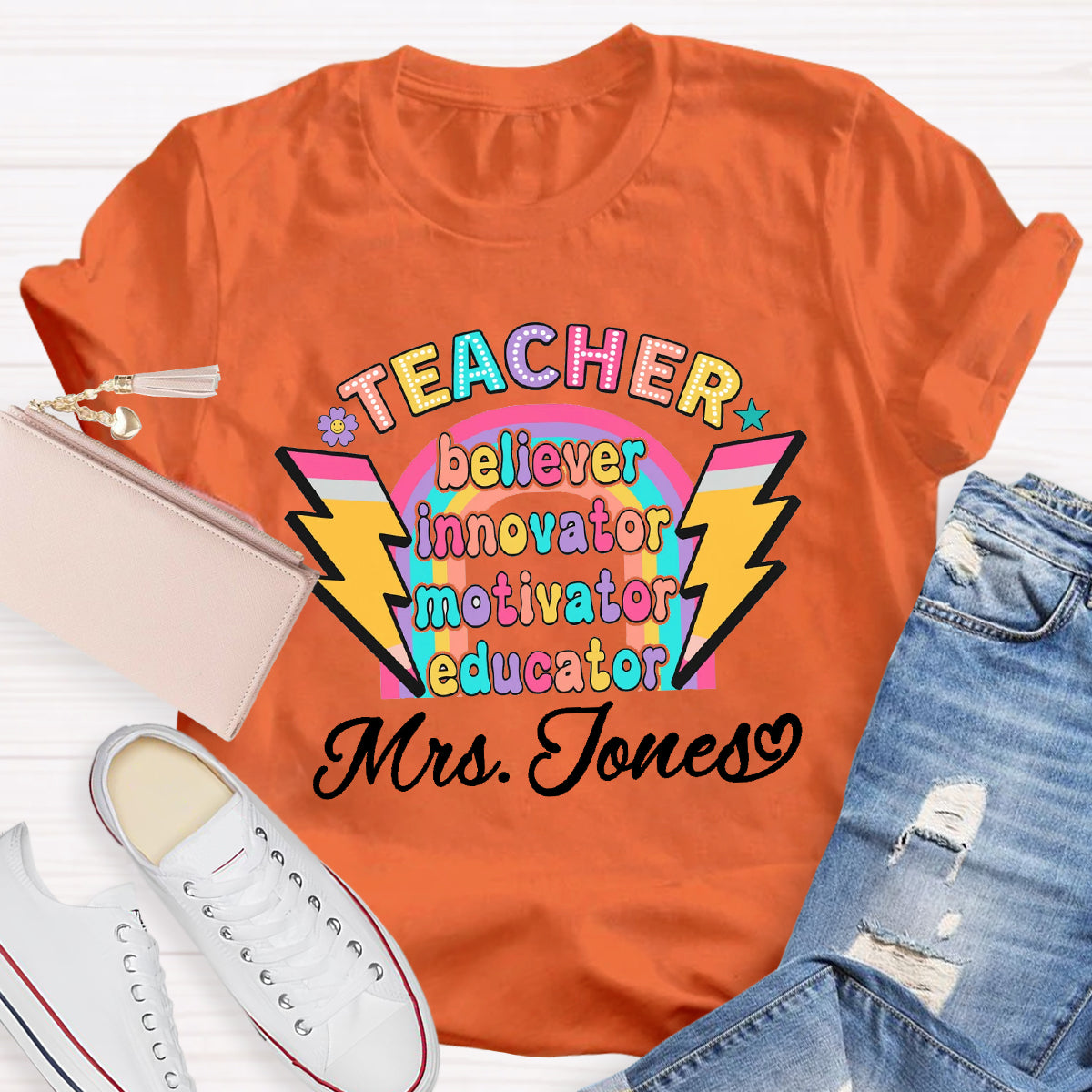 Personalized Name Teacher Believer Innovator Motivator T-Shirt