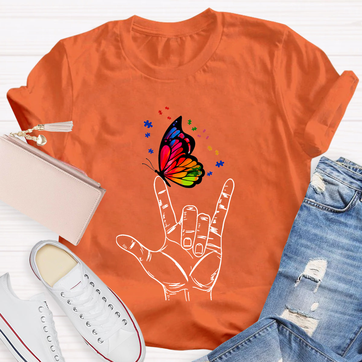 Love Sign Language Autism Butterfly T-Shirt