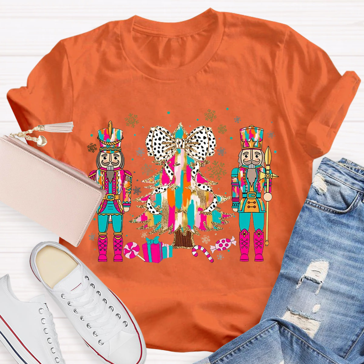 Nutcracker Christmas Tree Graphic Teacher T-Shirt