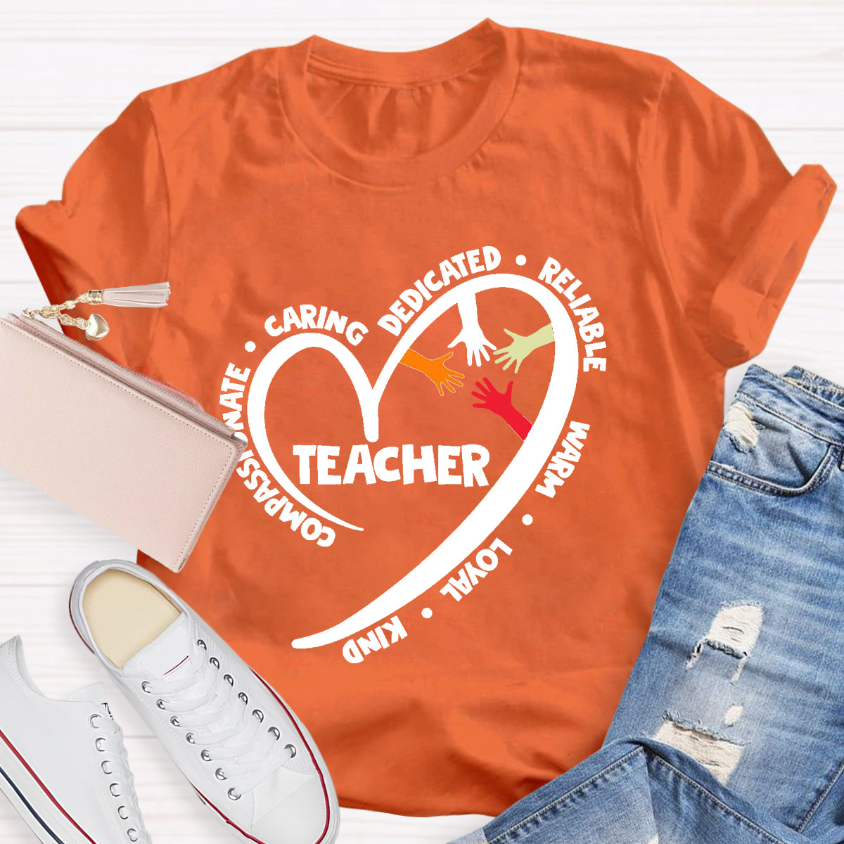 Teacher Life Character Compassionate Caring Dedicated Reliable Warm Loyal kind T-Shirt