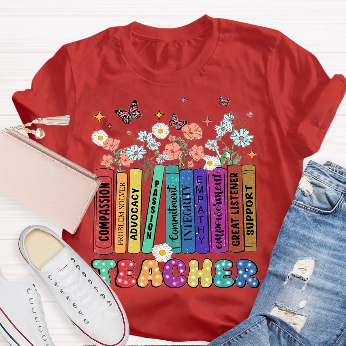 Teacher Book With Flowers Teachers T-Shirt