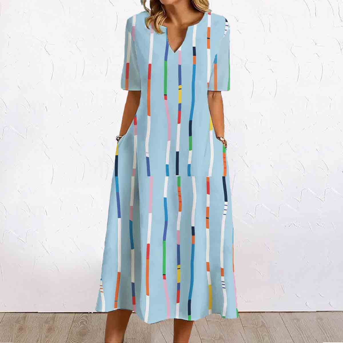 Blue Colorful Strip Kite Strings Dress