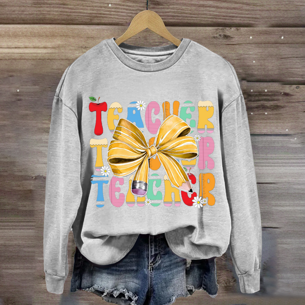 Apple Bow Design Teacher Sweatshirt