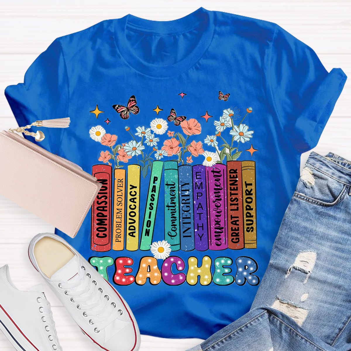 Teacher Book With Flowers Teachers T-Shirt