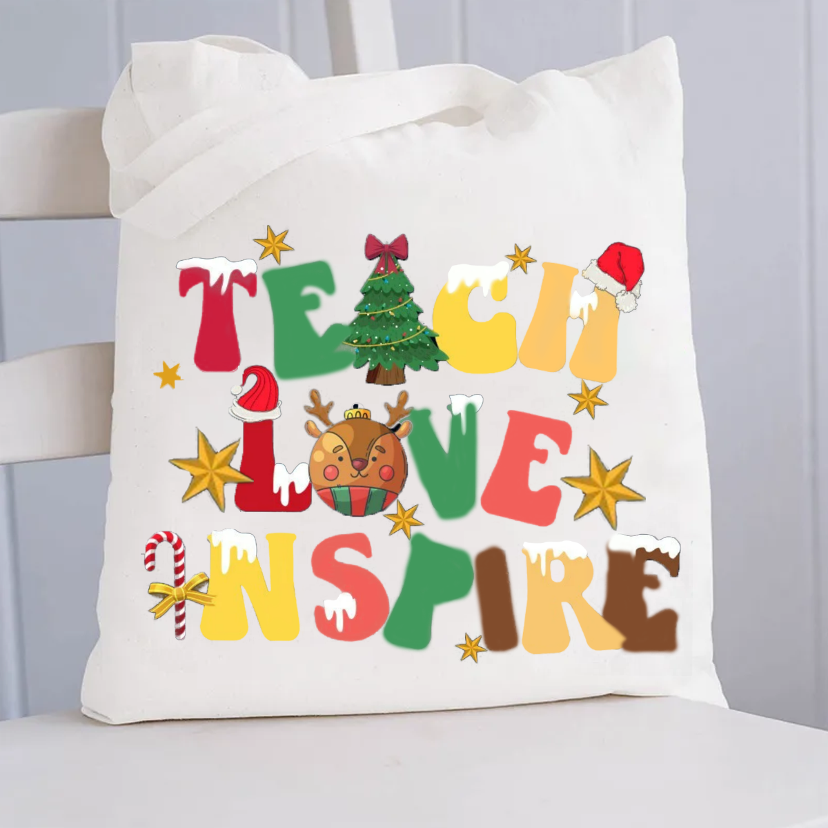 Christmas Teach Love Inspire Canvas Tote Bag