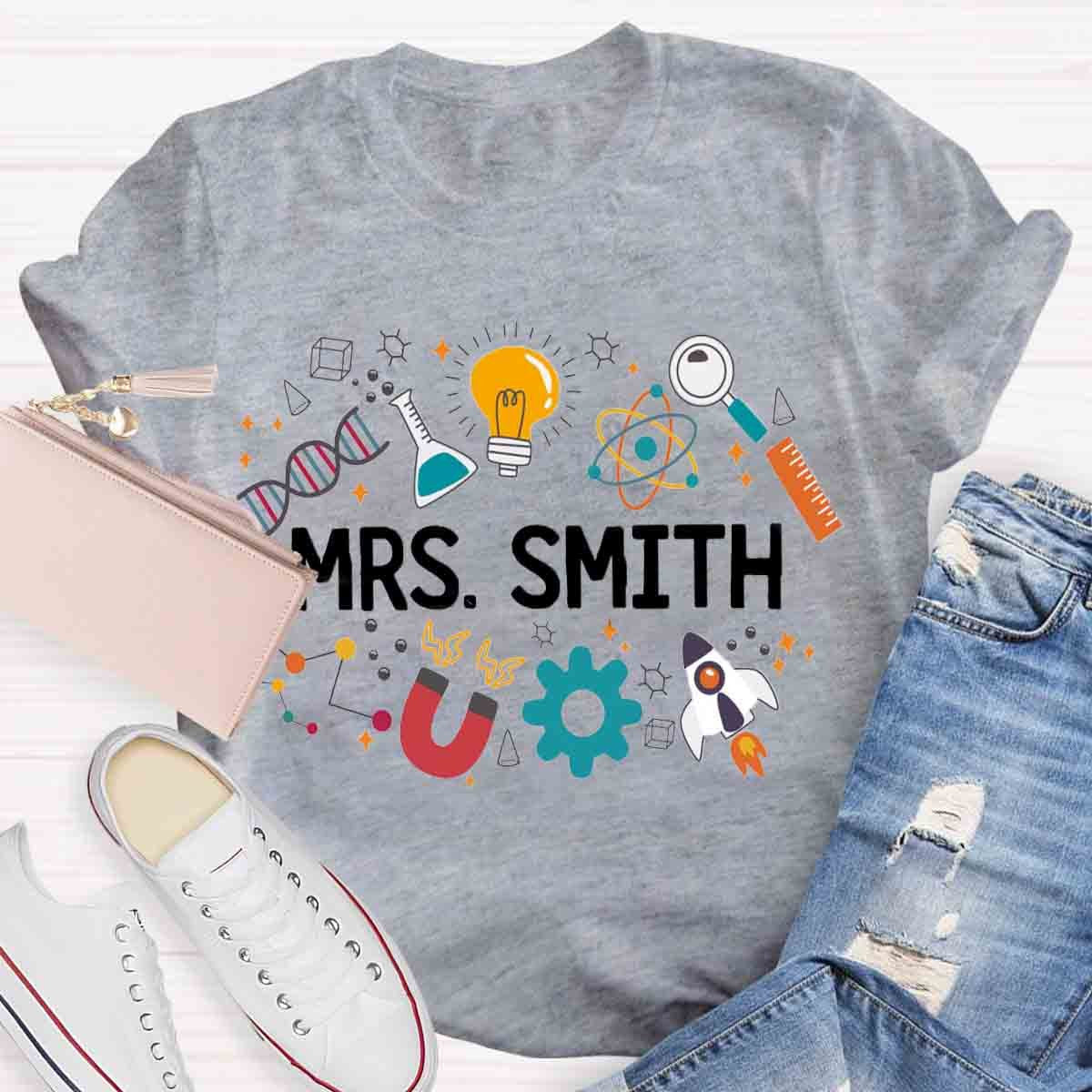 Personalized Name Science Vibes Teacher T-Shirt