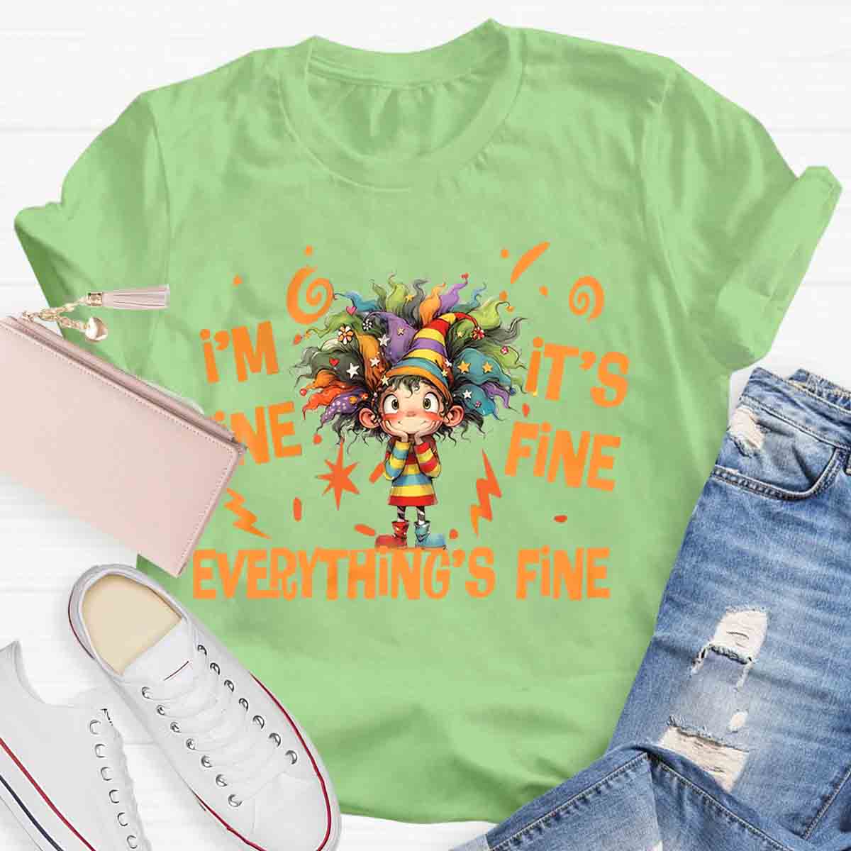 Everything Is Fine Cute Grumpy Kid Print T-shirt