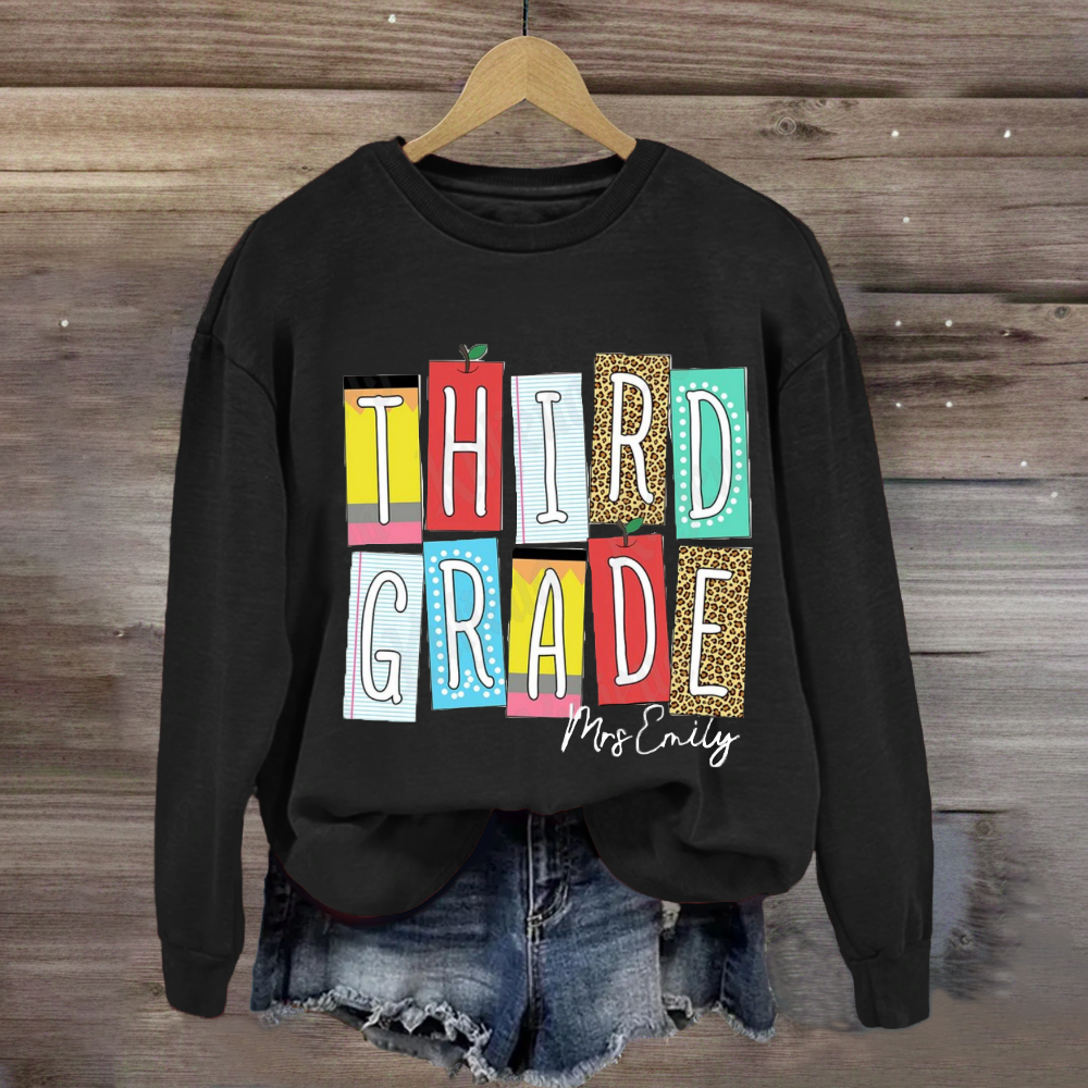 Personalized Grade And Name Leopard Color Block Sweatshirt