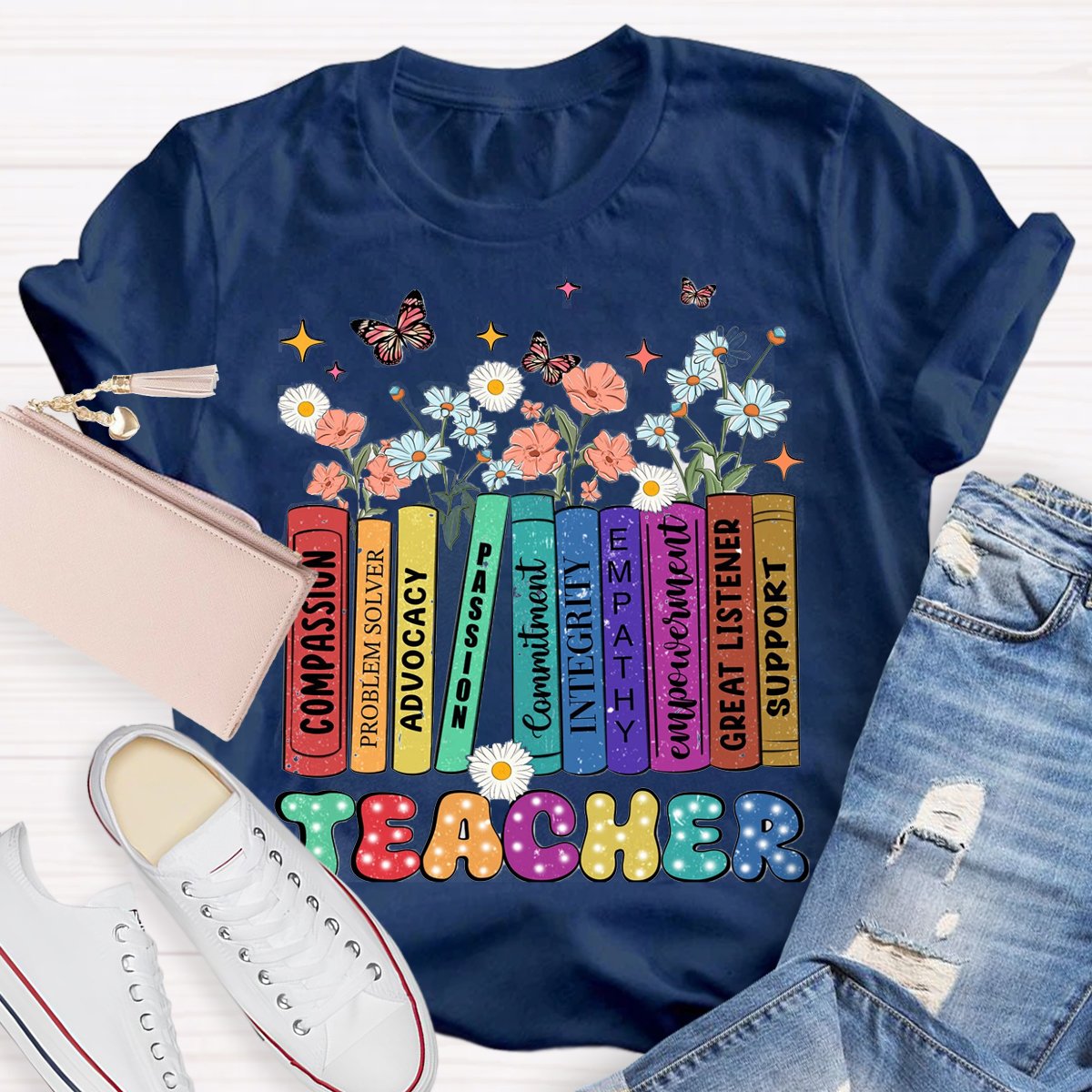 Teacher Book With Flowers Teachers T-Shirt