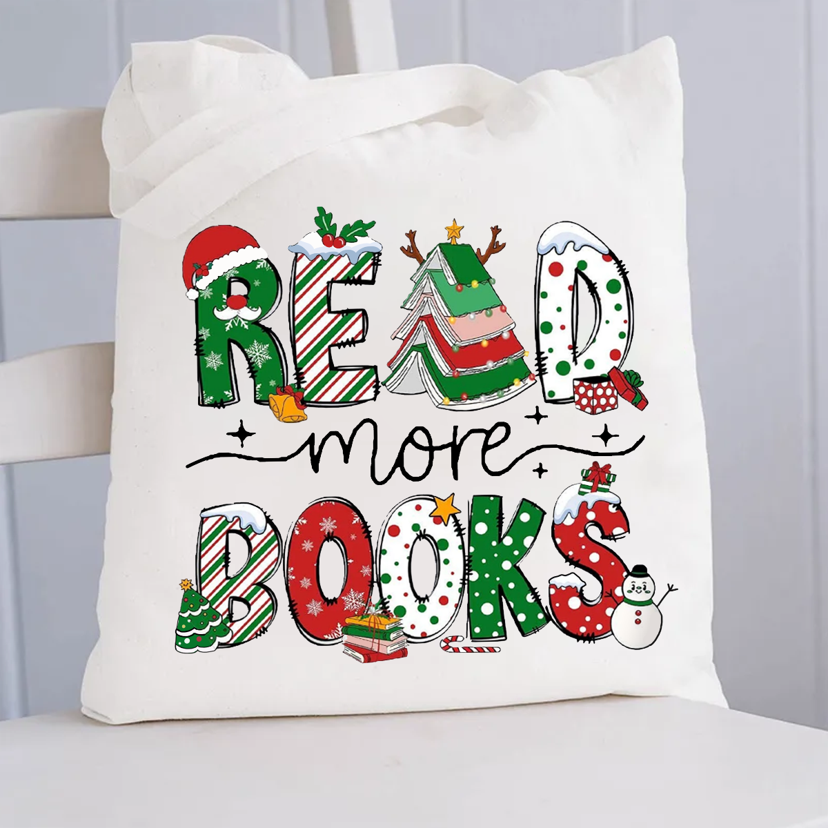 Christmas Read More Books Canvas Tote Bag