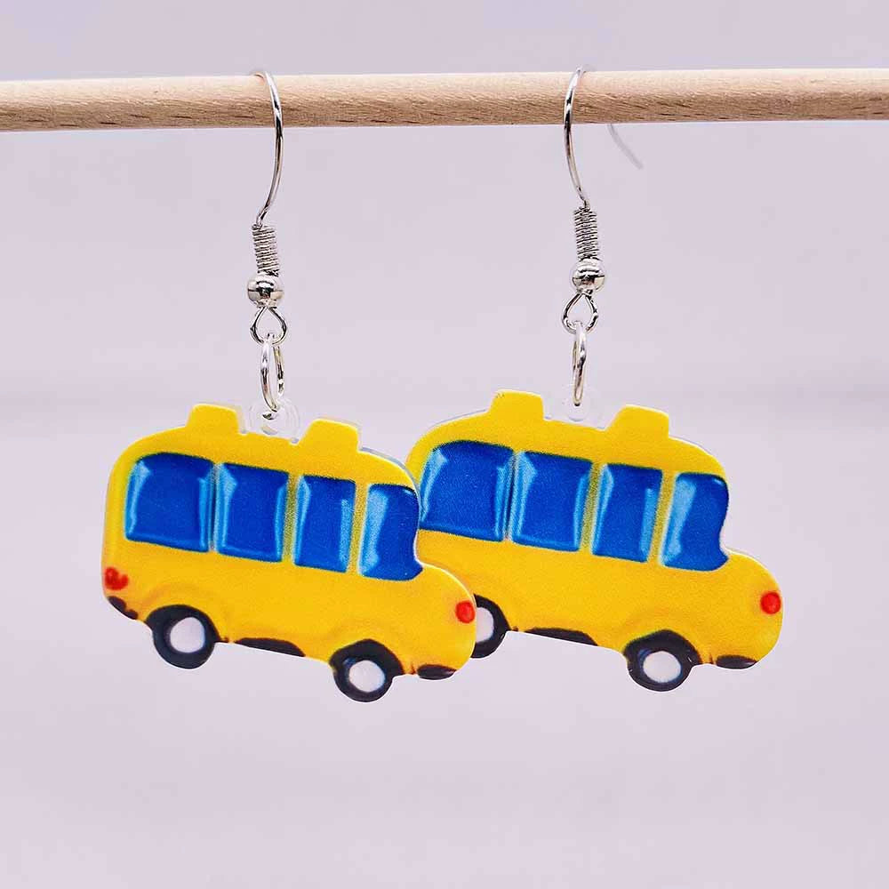 Acrylic Apple School Bus Back to School Earrings