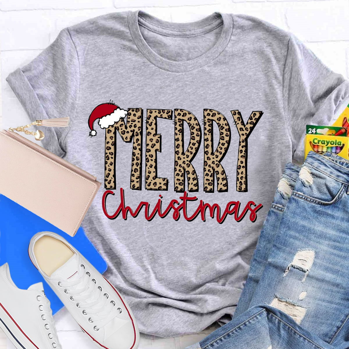 Leopard Merry Christma Teacher T-Shirt