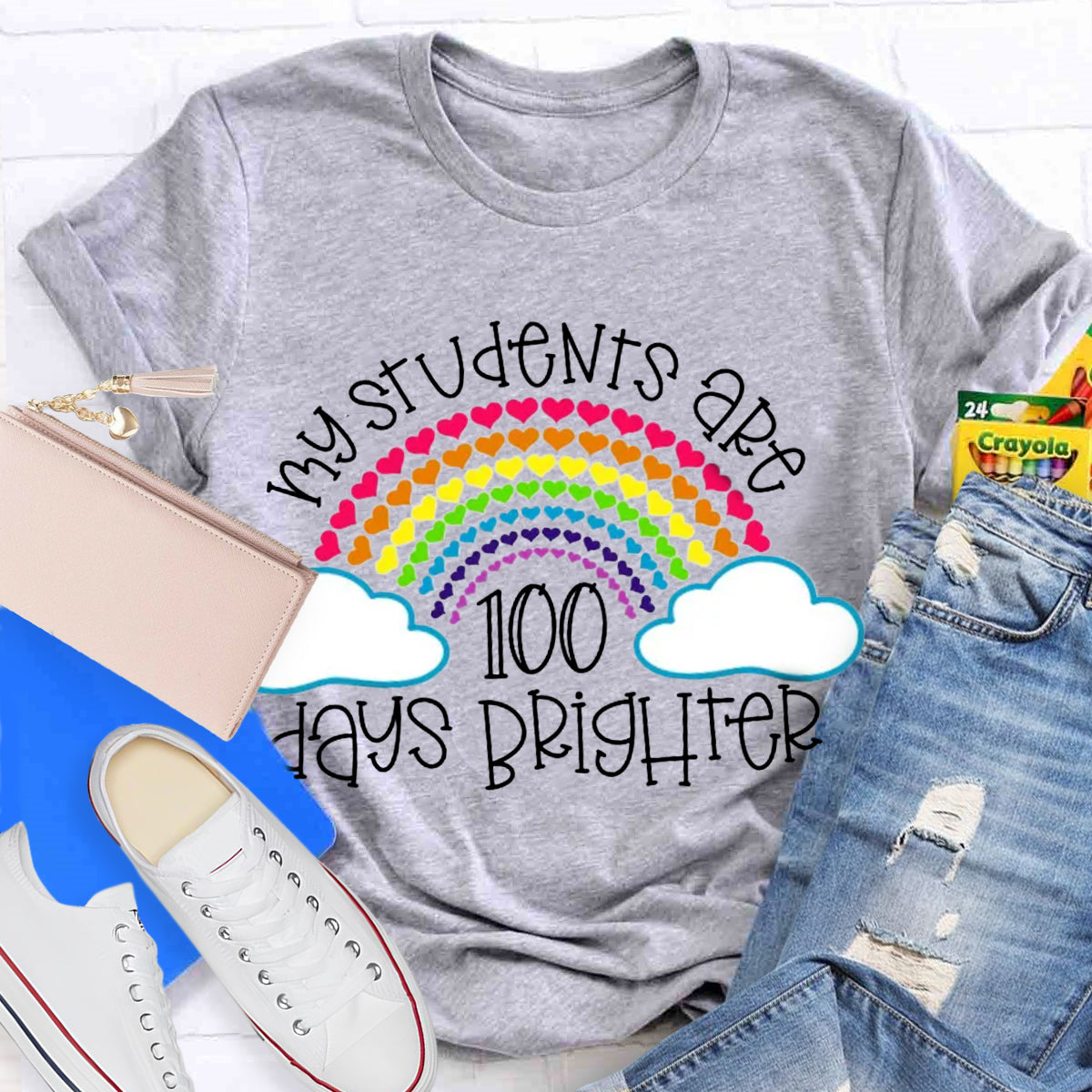 My Students Are 100 Days Brighter Rainbow Teacher T-Shirt