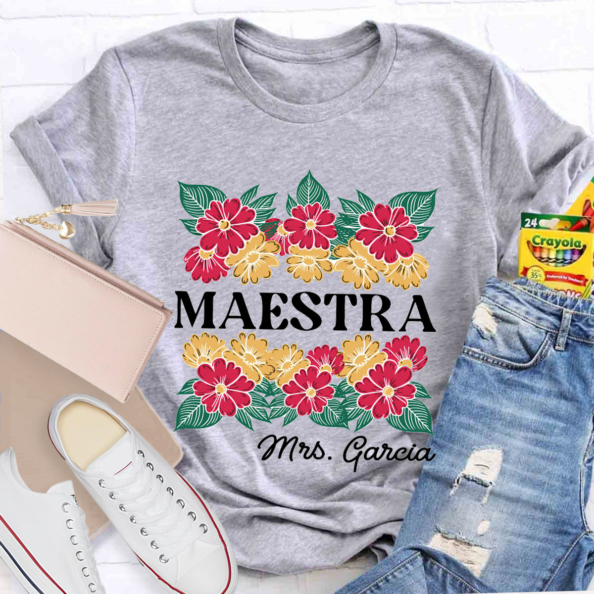 Personalized Name Floral Spanish Teacher T-Shirt