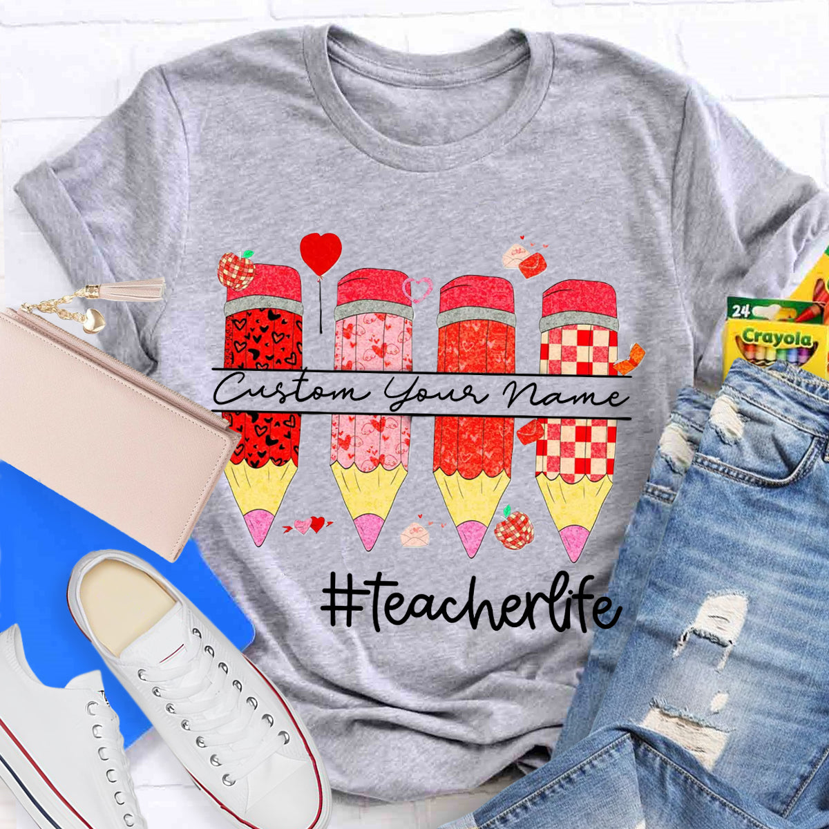 Personalized Name Red Pencil Teacher Life T-Shirt