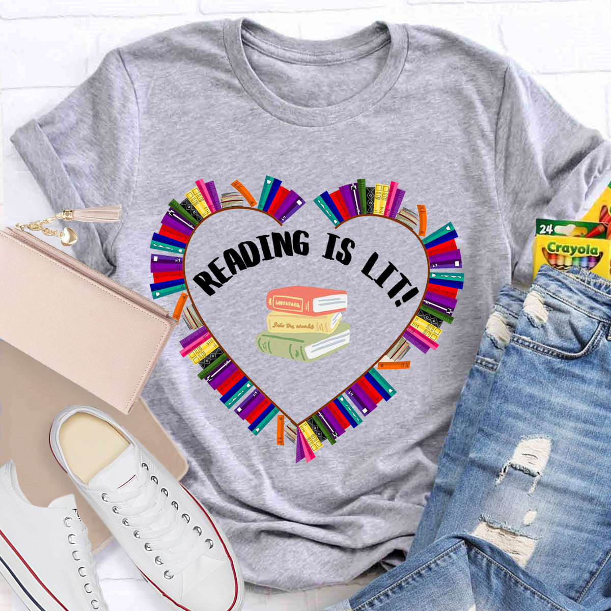 Reading Is Lit Books Heart Teacher T-Shirt