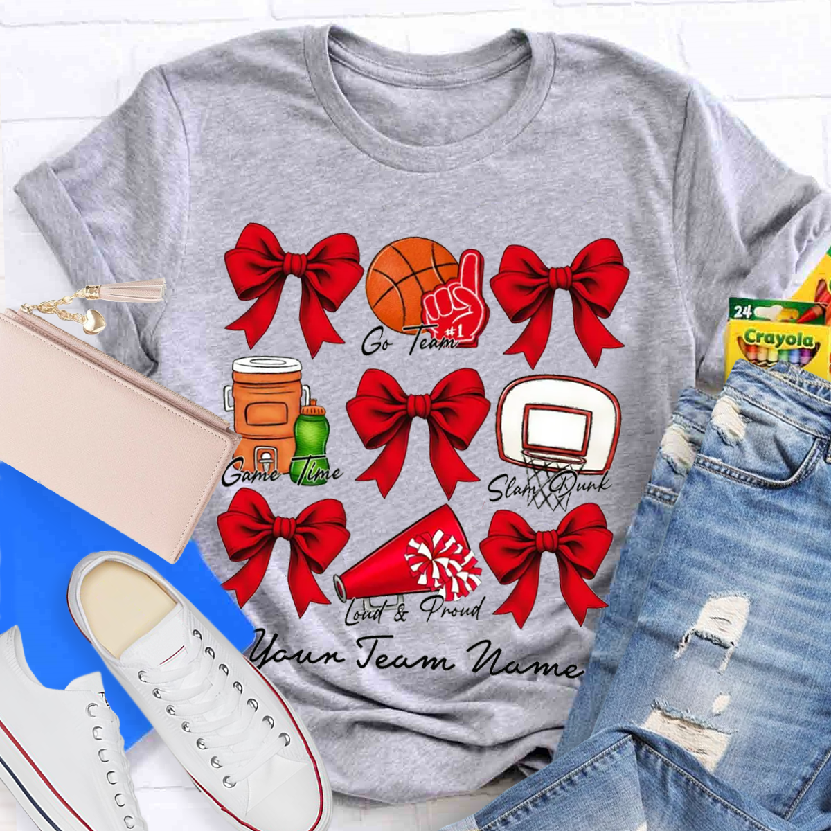 Personalized Team Name Basketball Bow T-Shirt