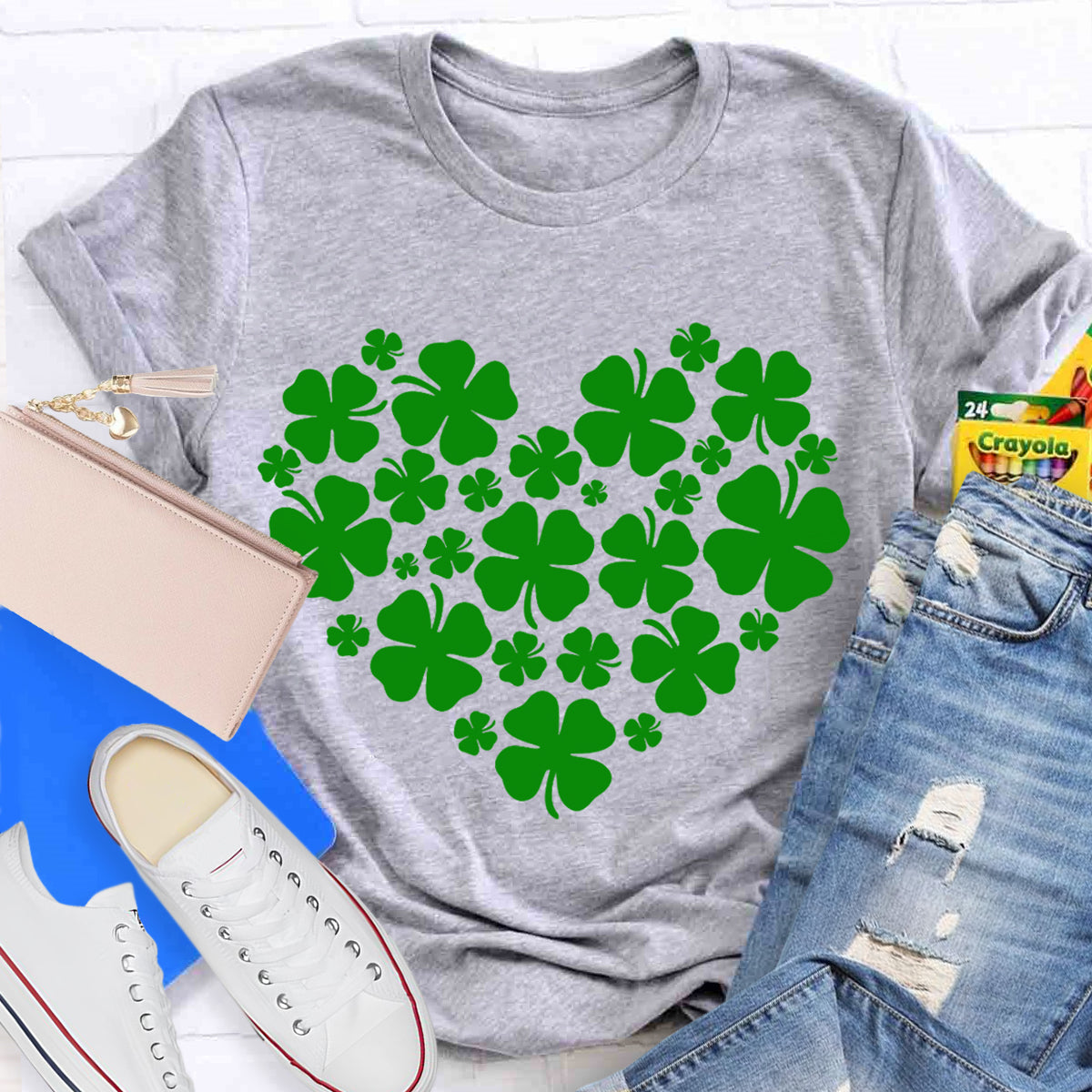 Cute Shamrocks in Heart T-Shirt