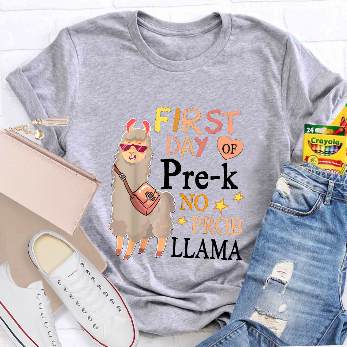 Personalized Grade First Day Of Pre-k No Prob Llama Spanish Teacher T-Shirt