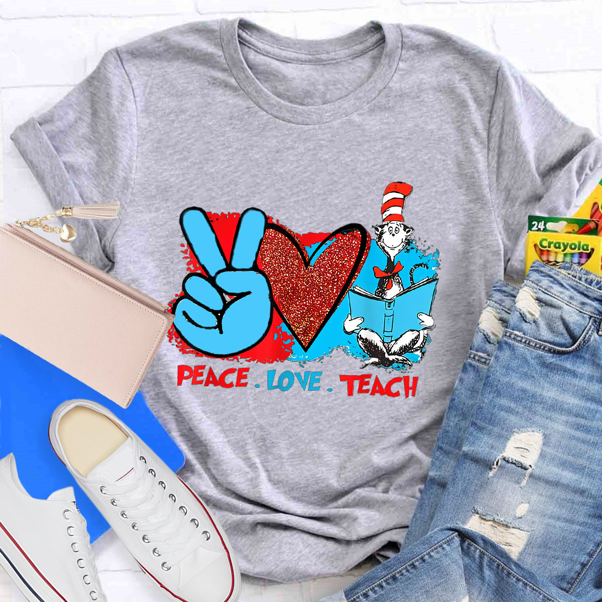 Peace Love Teach Children's Books T-Shirt